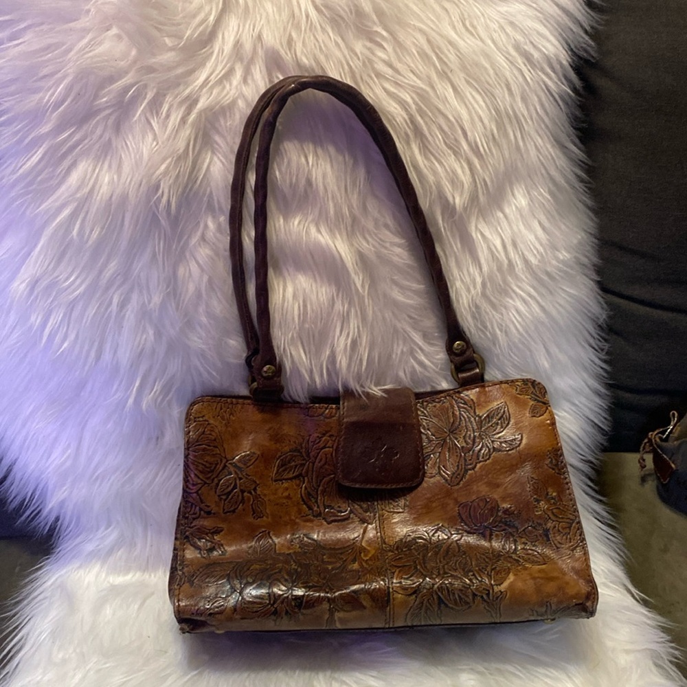 Patricia Nash Rienzo Embossed Brown Two-Handle Handbag Satchel Shoulder Bag